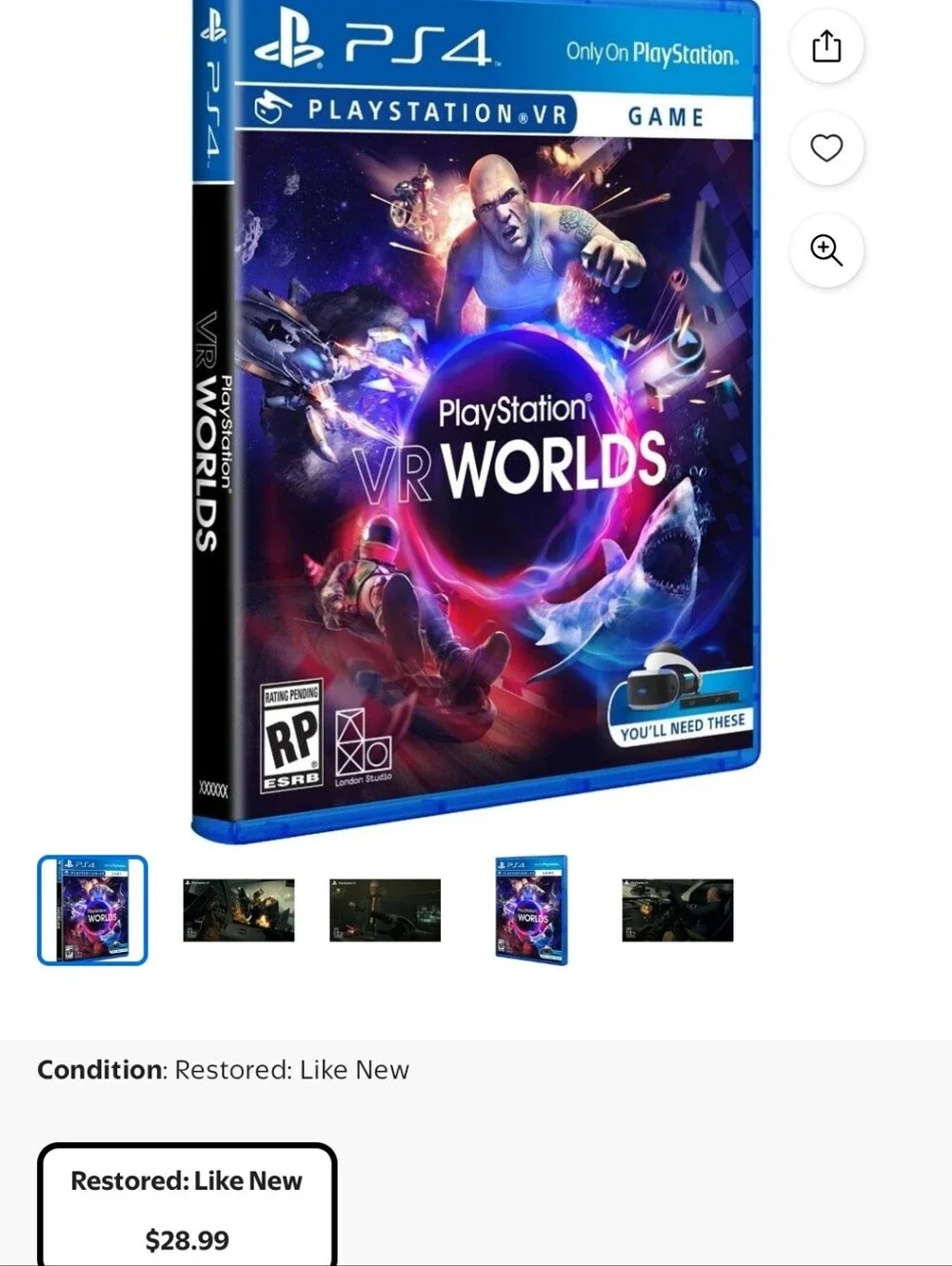 Sony VR Worlds (Blue) - Sony PS4 VR Game - Like New